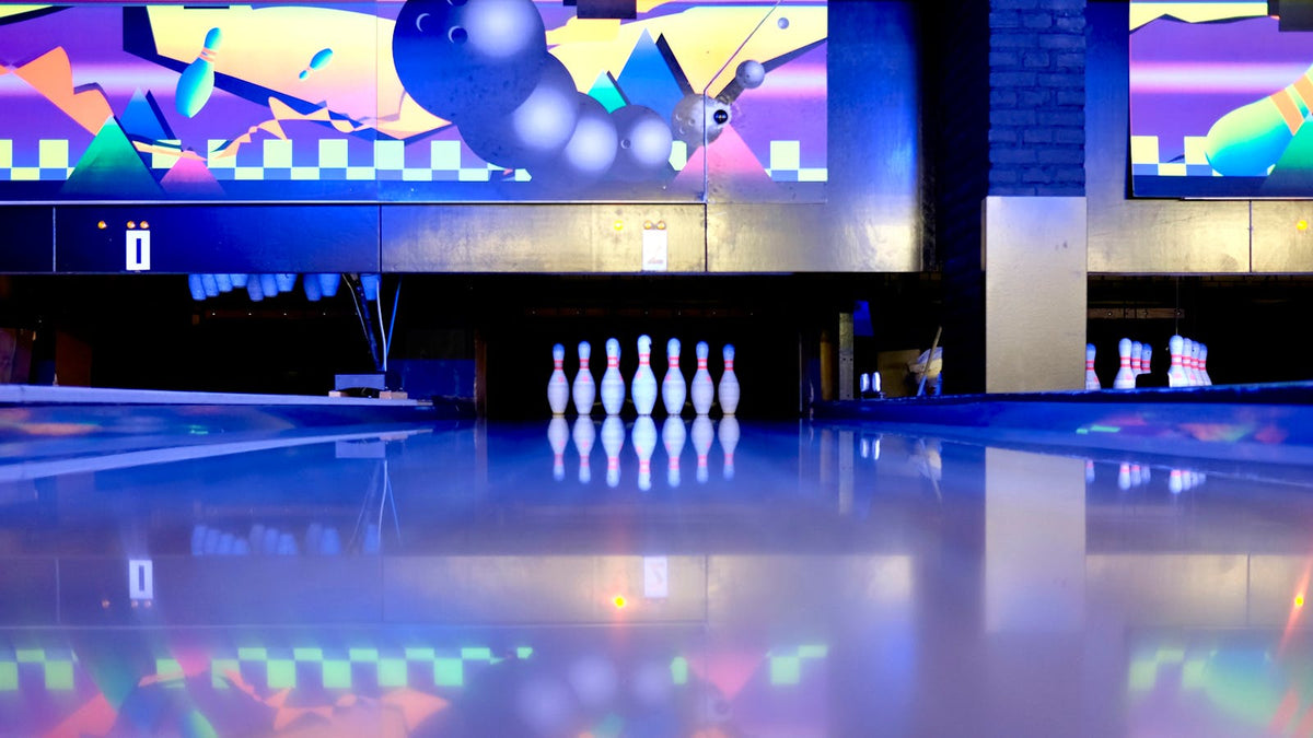 Bowling lane with polished maple and pins set at the pocket