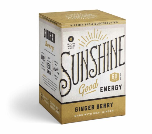 Sunshine Beverages Ginger Berry Energy Drink, 4 Pack, 12 fl oz (Case of 6)