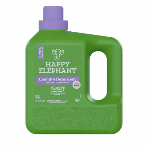 Happy Elephant White Tea & Fig Laundry Detergent, 64 fl oz (Case of 4)