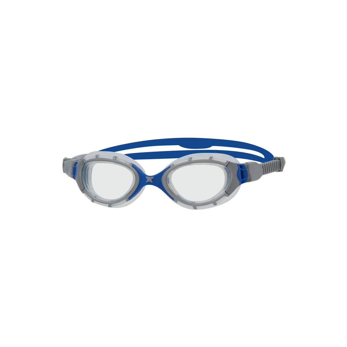 Zoggs Predator Flex Clear Lens Swimming Goggles 180 Degree Vision Pool in Grey/Blue - Clear Lens - front