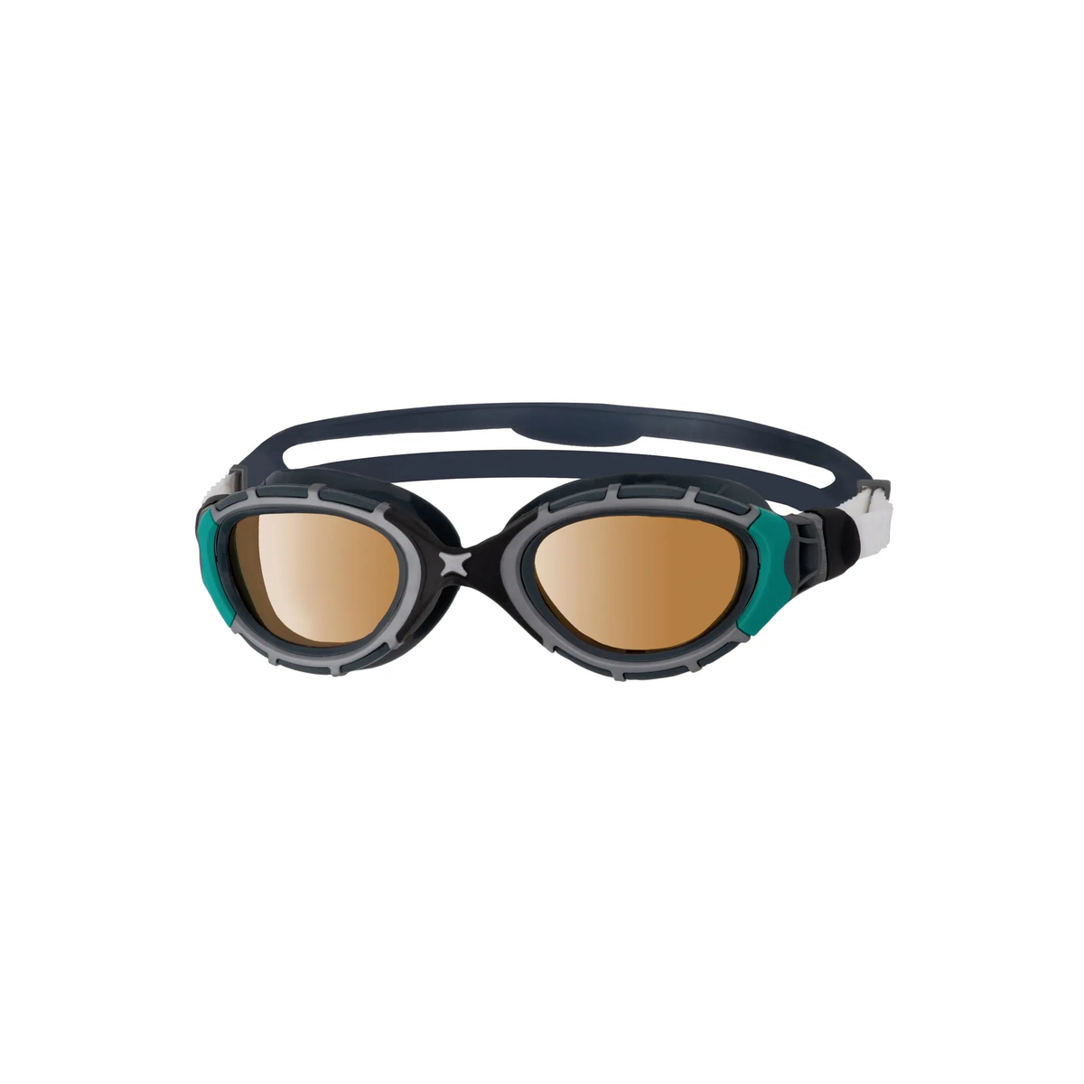 Zoggs Predator Flex Titanium Polarized Ultra Swimming Goggles Anti-Glare in Black Green Polarized Copper - front