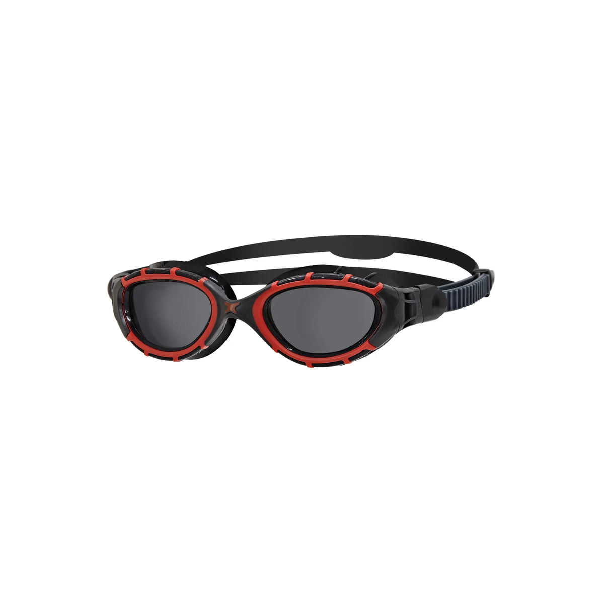 Zoggs Predator Flex Polarised Swimming Goggles Anti-Glare Outdoor Pool in Black Red Polarized Smoke - front