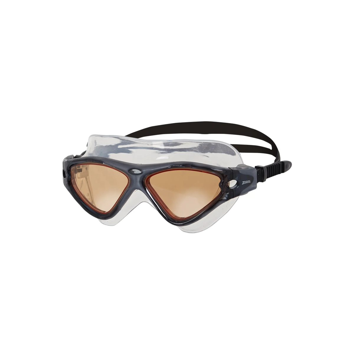Zoggs Tri-Vision Swimming Mask Large Frame 180 Degree Vision UV Goggles in Grey/Black - Tinted Copper Lens - front