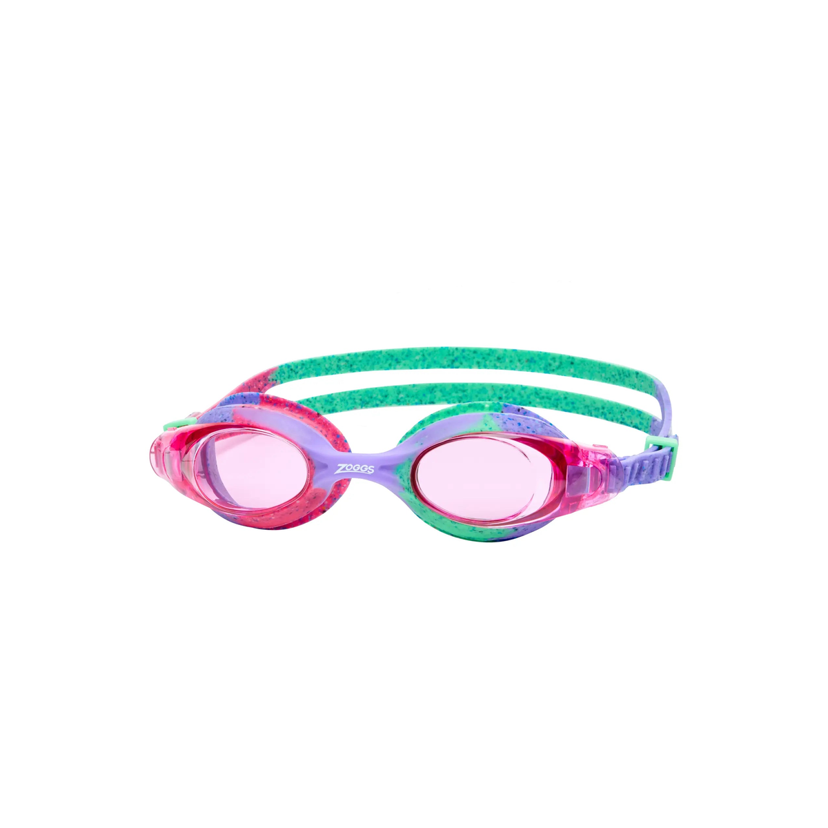 Zoggs Little Bondi Remix Kids Sustainable Swimming Goggles Eco Silicone in Violet Pink - front
