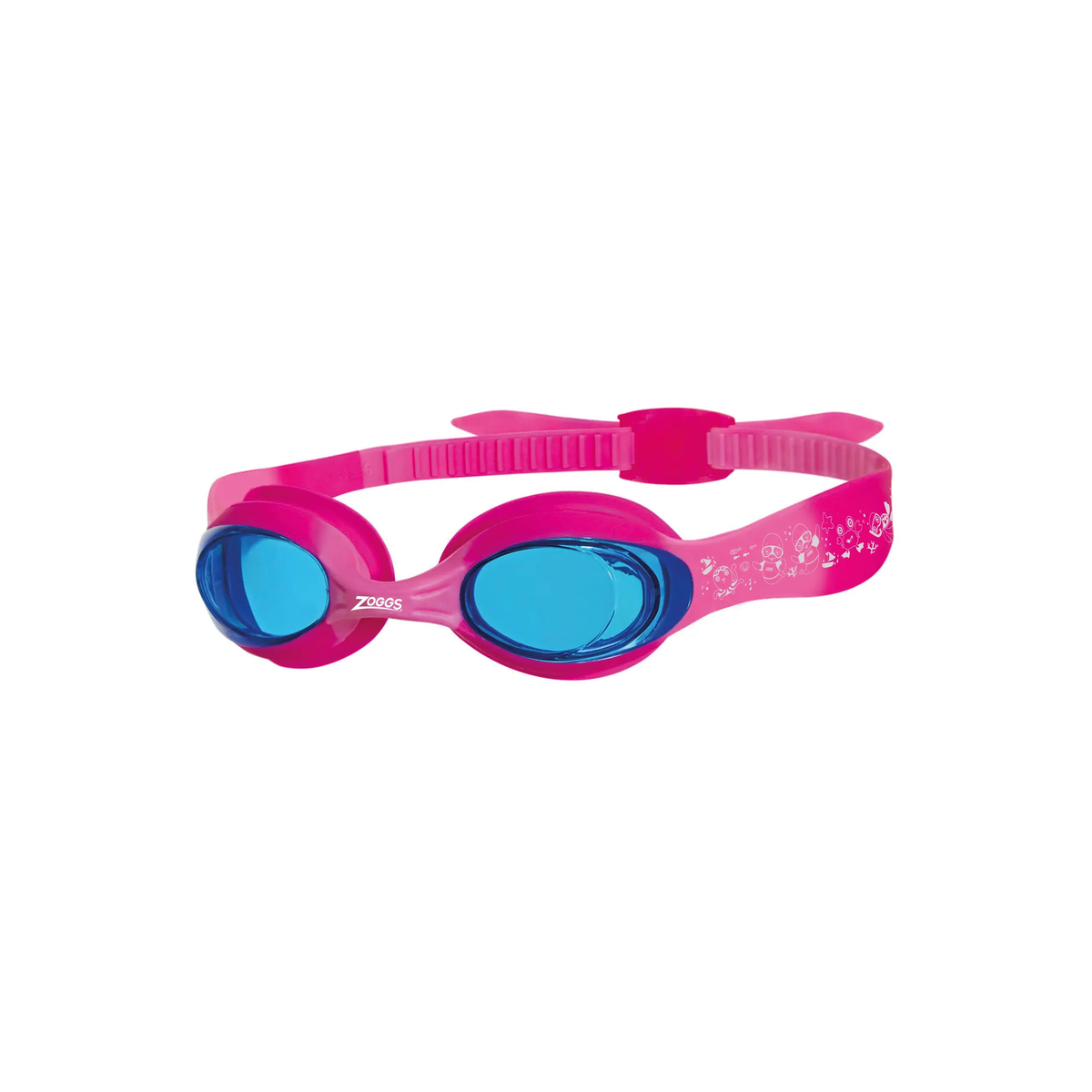 Zoggs Little Twist Kids Swimming Goggles 0-6 Years Character Print Goggles in Pink Tint Blue - front