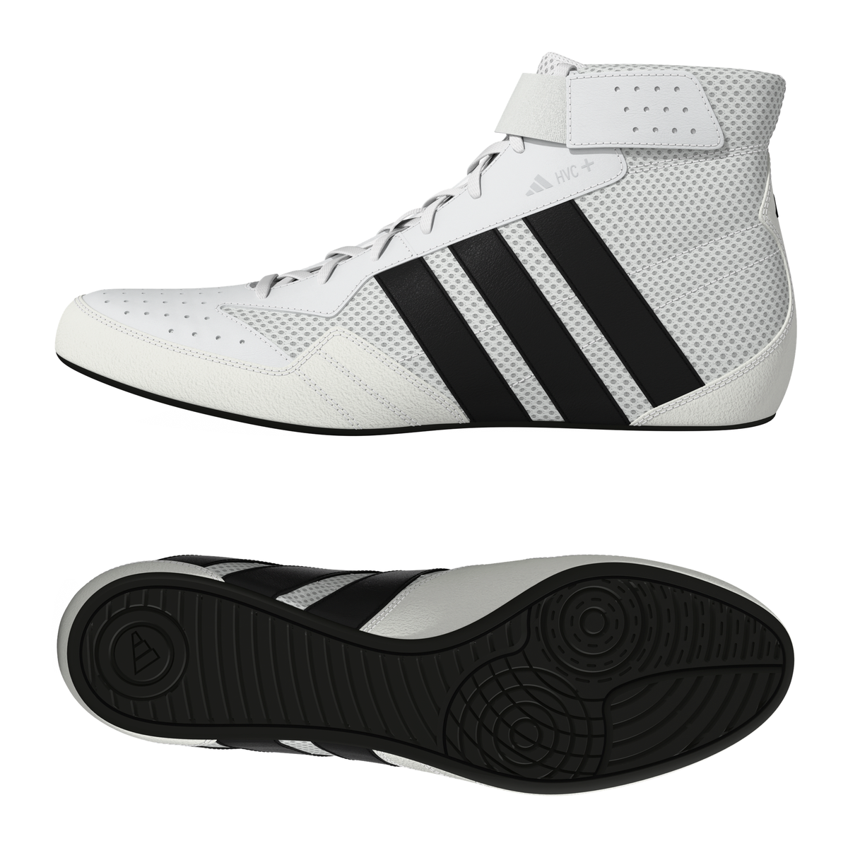Adidas HVC Plus White/Black Wrestling Shoes in White/Black - front angle view