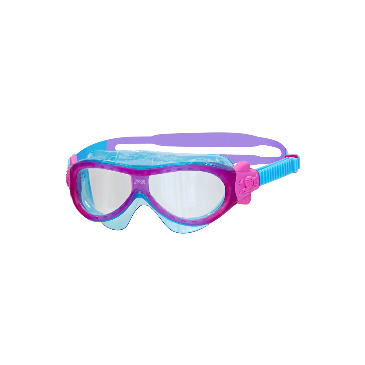 Zoggs Phantom Kids Swimming Mask 0-6 Years Toddler Goggles Soft-Seal in Purple/Blue - Clear Lens - front