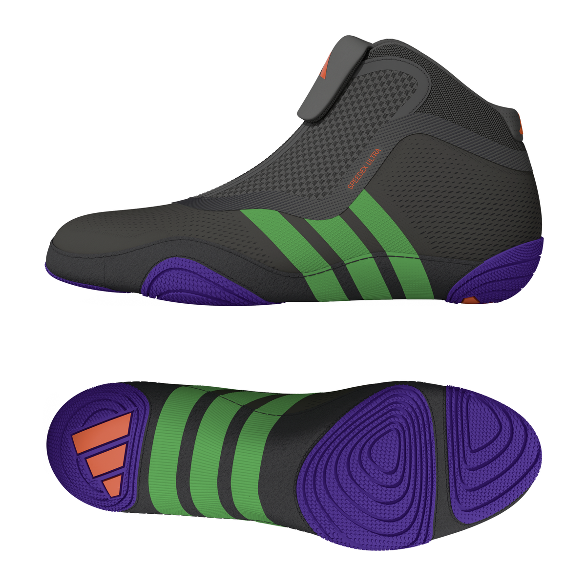 Adidas Speedex Ultra Zip Grey/Light Grey/Screaming Green Wrestling Shoes in Grey/Light Grey/Screaming Green - front angle view