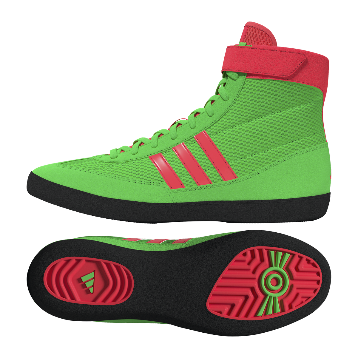 Adidas Combat Speed 4 Screaming Green/Pink/Black Wrestling Shoes in Screaming Green/Pink/Black - front angle view