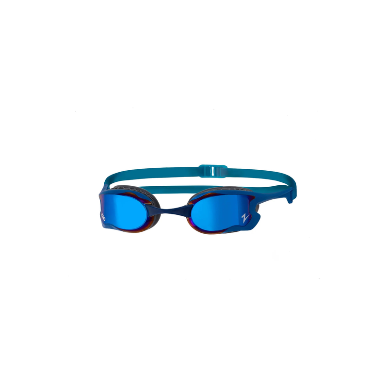 Zoggs Raptor Mirrored Swimming Goggles HCB Honeycomb Seal Anti-Glare in Blue/Grey - Mirror Dark Blue Lens - front