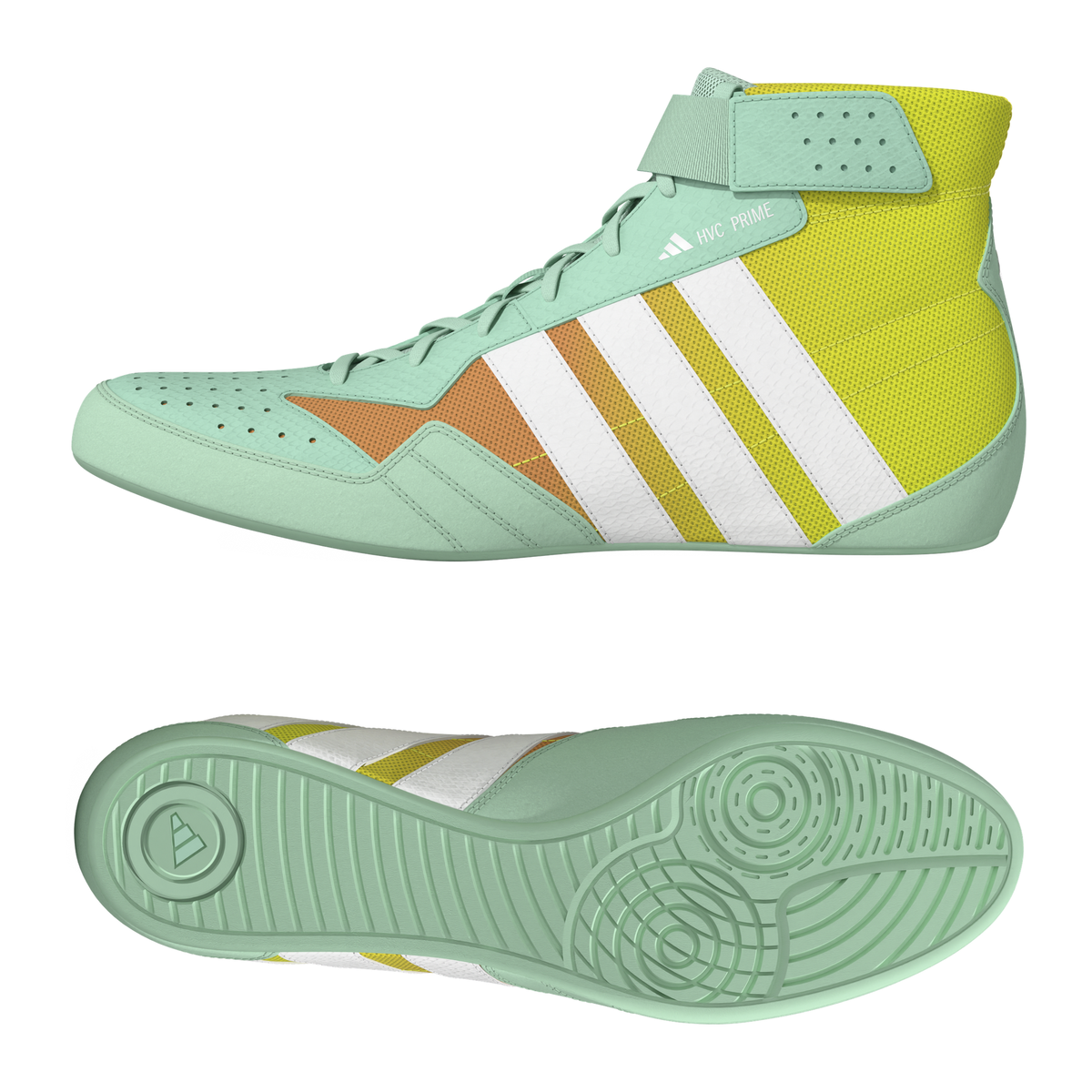 Adidas HVC Prime Mint/Pink/Lemon Wrestling Shoes in Mint/Pink/Lemon - front angle view