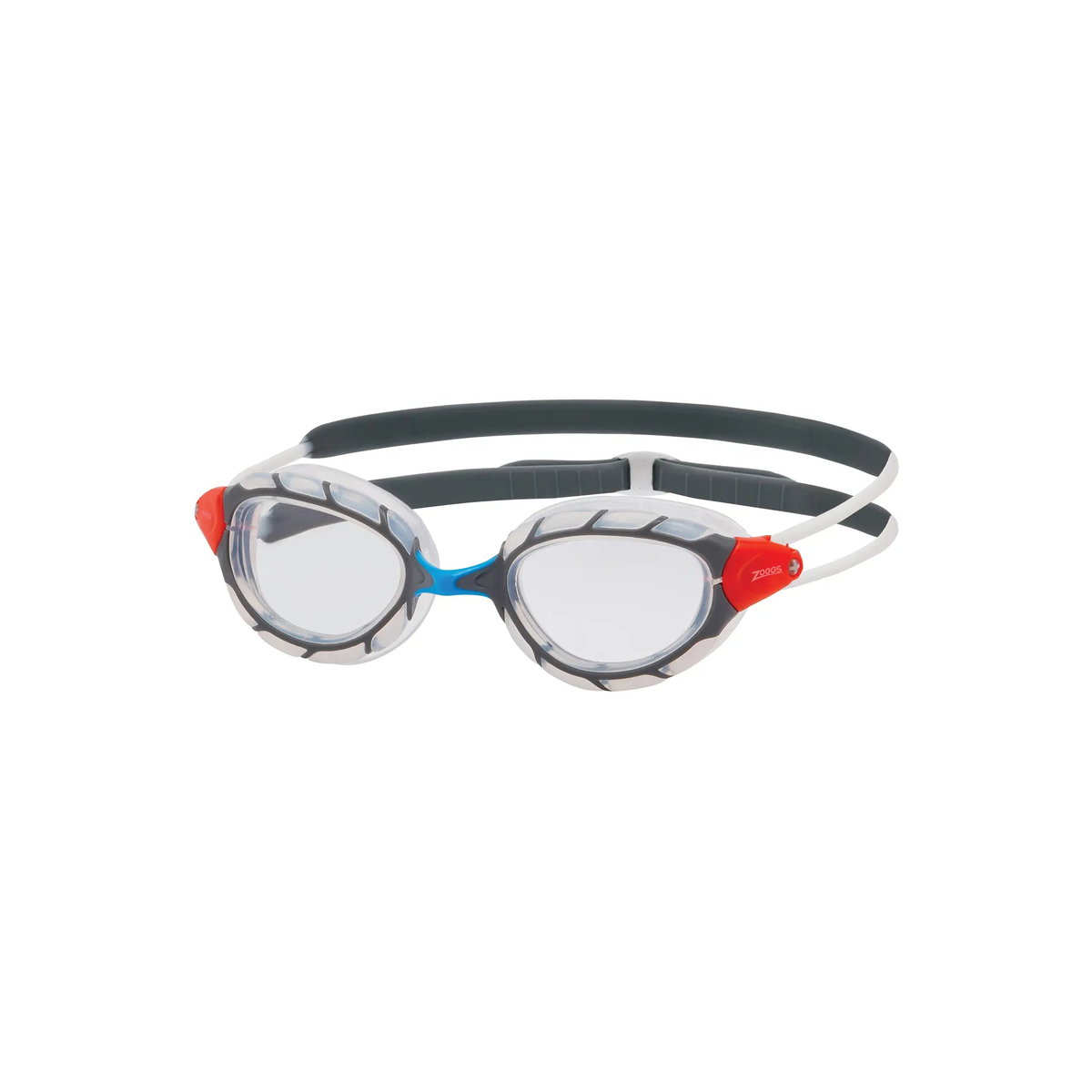 Zoggs Predator Swimming Goggles Wiro Frame UV Protection Indoor Outdoor in Clear/Grey - Clear Lens - front
