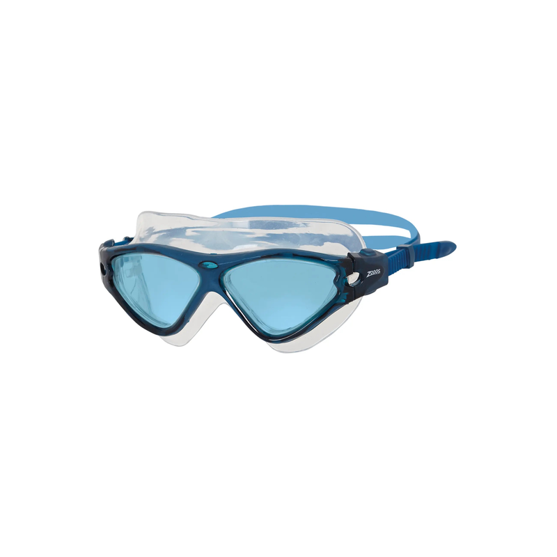 Zoggs Tri-Vision Swimming Mask Large Frame 180 Degree Vision UV Goggles in Navy/Blue - Tinted Blue Lens - front