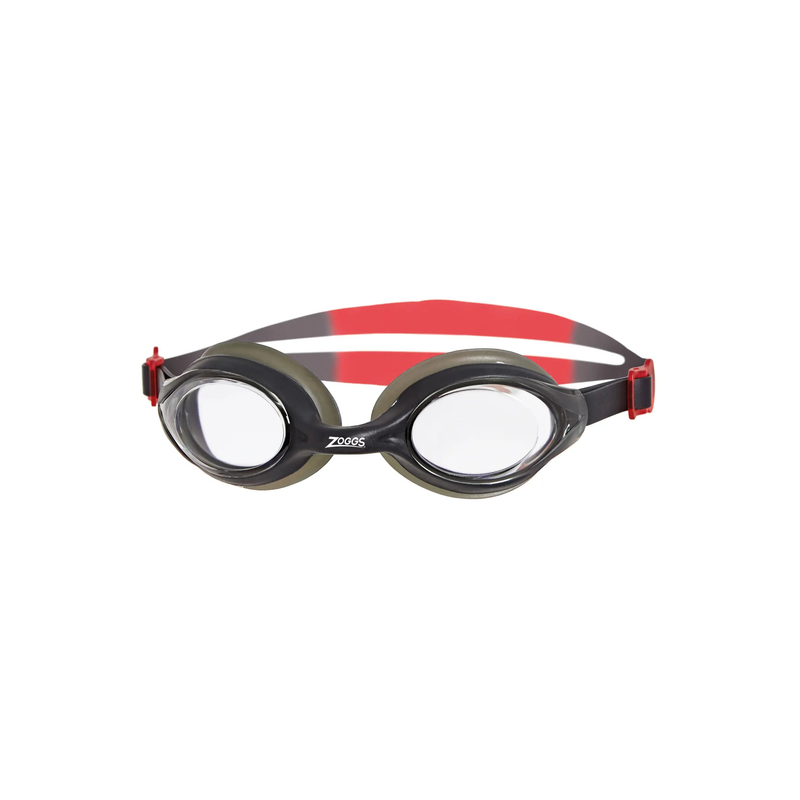 Zoggs Bondi Swimming Goggles Split Yoke Strap UV Protection Pool Goggles in Smoke/Red - Clear Lens - front