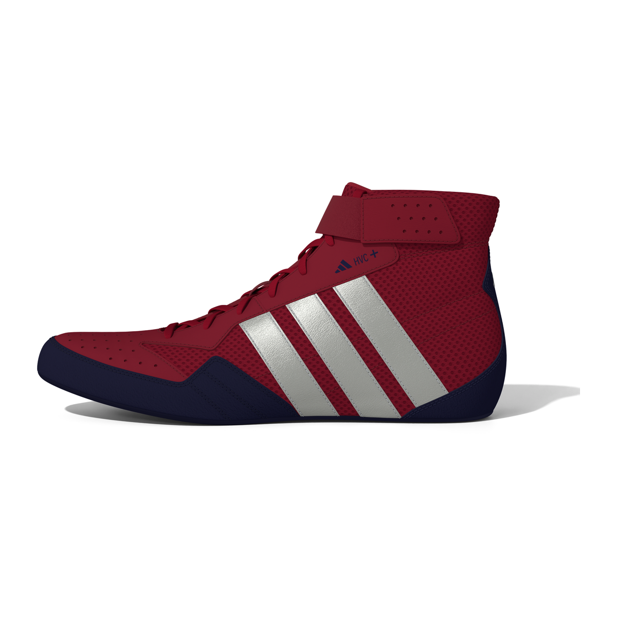 Adidas HVC Plus Youth Red/Silver/Navy Wrestling Shoes in Red/Silver/Navy - side lateral view