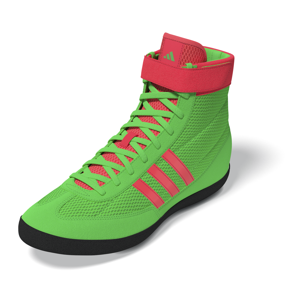 Adidas Combat Speed 4 Screaming Green/Pink/Black Wrestling Shoes in Screaming Green/Pink/Black - left side view