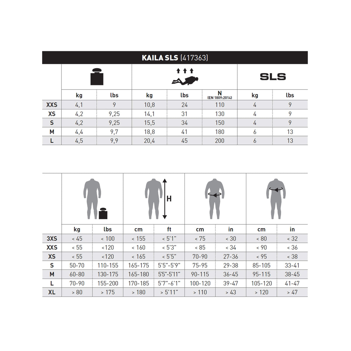 Mares Kaila SLS BCD - 417363_Kaila SLS_Sizes