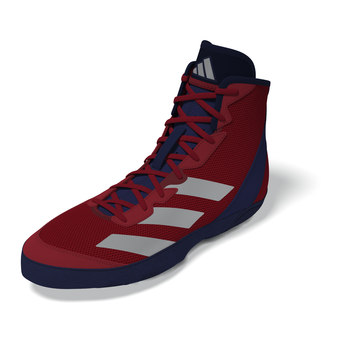 Adidas Adizero Red/Silver/Navy Wrestling Shoes in Red/Silver/Navy - left side view