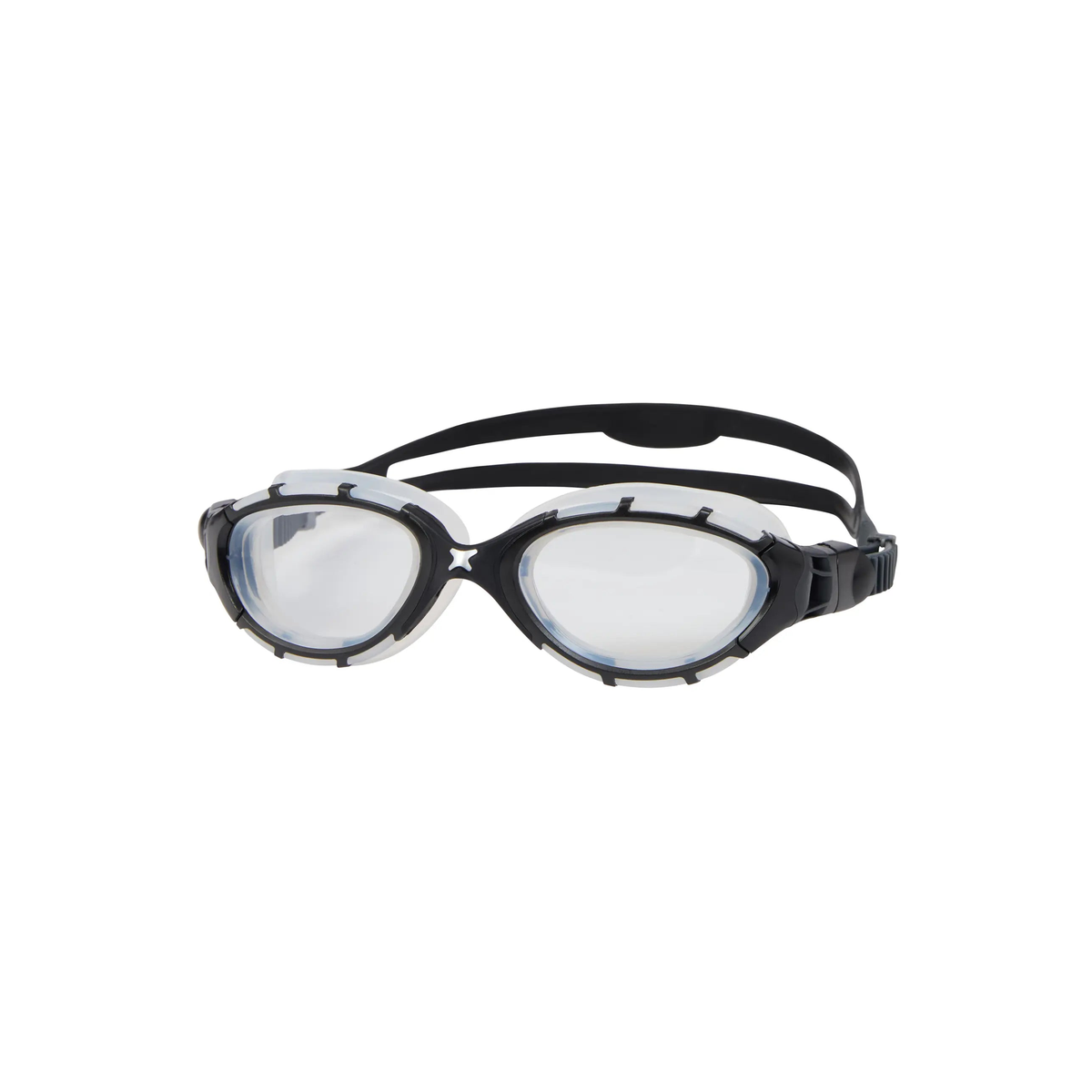 Zoggs Predator Flex Clear Lens Swimming Goggles 180 Degree Vision Pool in Black/Grey - Clear Lens - front