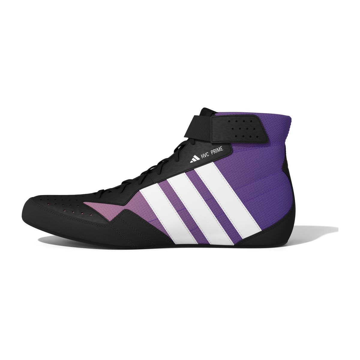Adidas HVC Prime Black/White/Purple Wrestling Shoes in Black/White/Purple - side lateral view