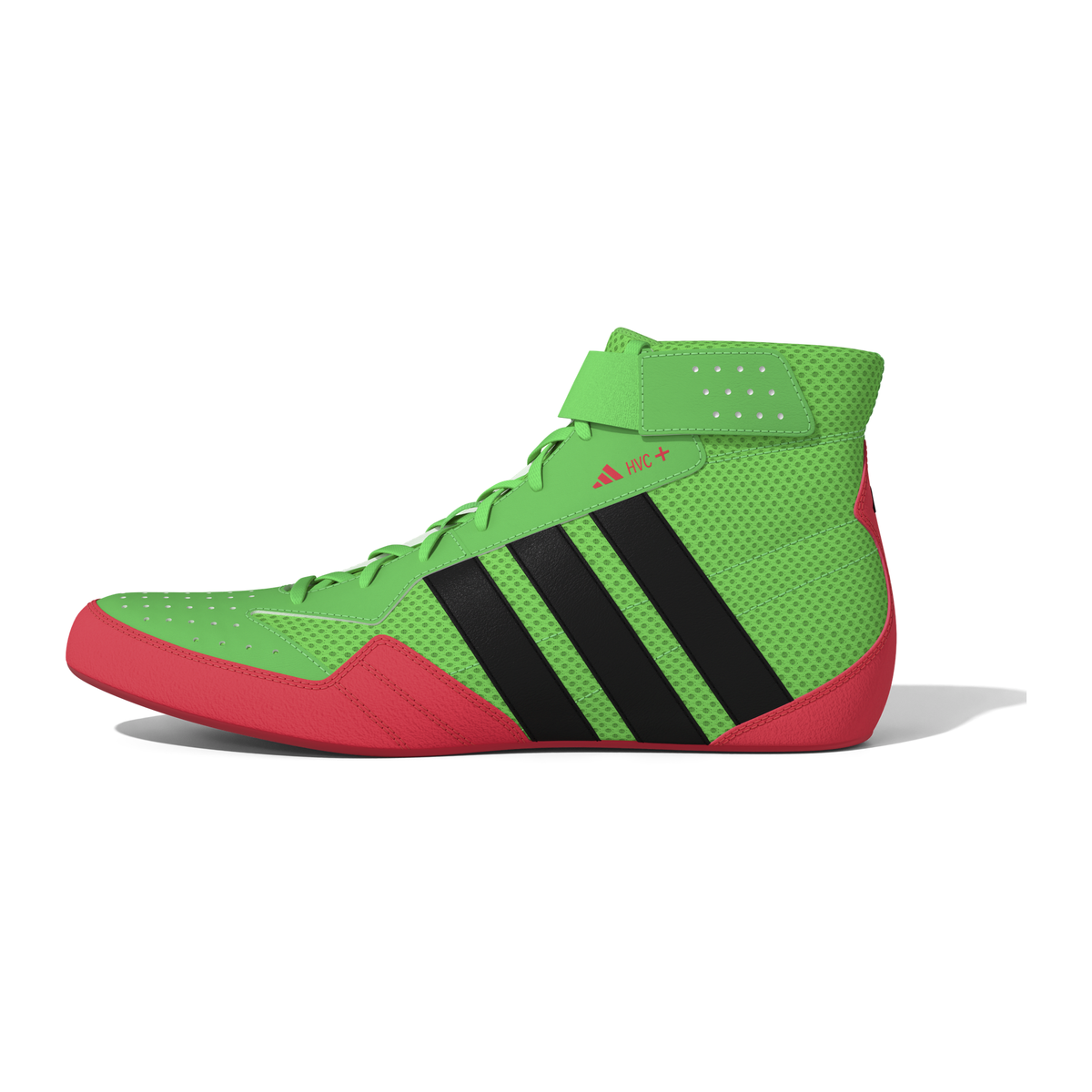 Adidas HVC Plus Youth Screaming Green/Black/Pink Wrestling Shoes in Screaming Green/Black/Pink - side lateral view