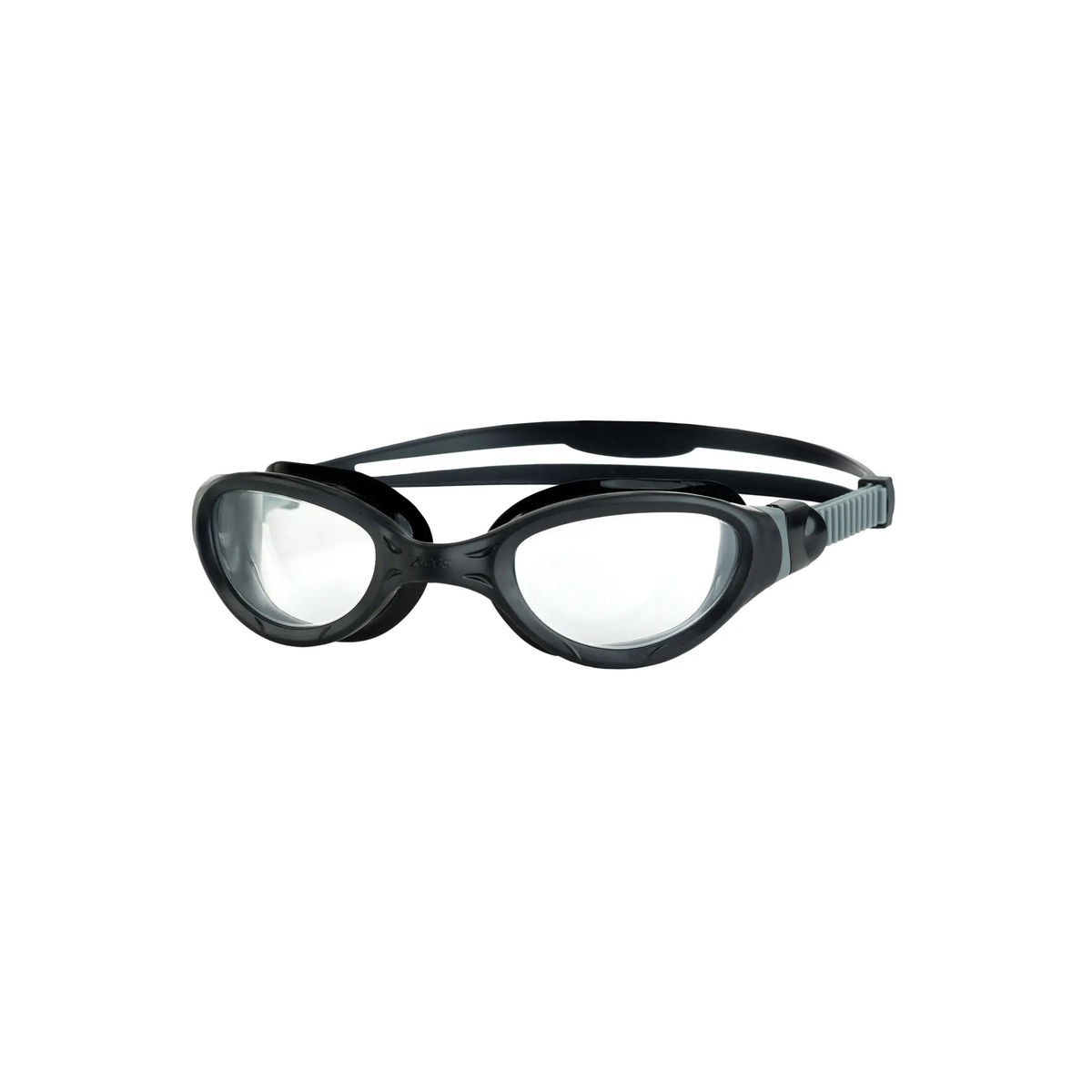 Zoggs Phantom 2.0 Swimming Goggles Clearer Vision Anti-Fog Quick Adjust in Black Grey Clear - front