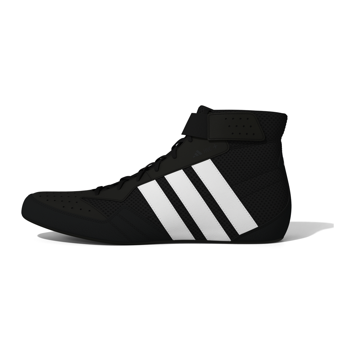 Adidas HVC Plus Black/White Wrestling Shoes in Black/White - side lateral view