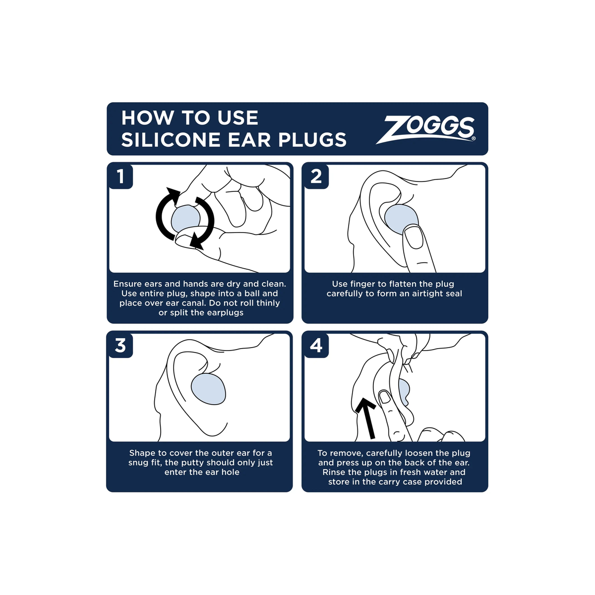 Zoggs Silicone Swimming Ear Plugs Soft Pliable Reusable Ear Protection - detail 2