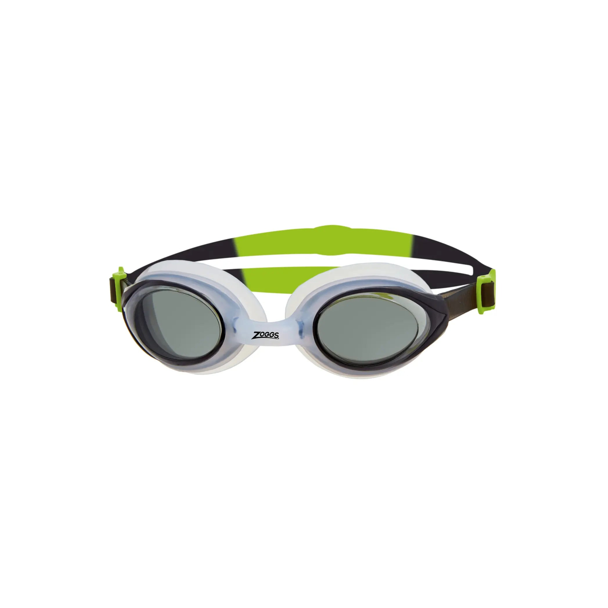 Zoggs Bondi Swimming Goggles Split Yoke Strap UV Protection Pool Goggles in White/Blue - Tinted Smoke Lens - front