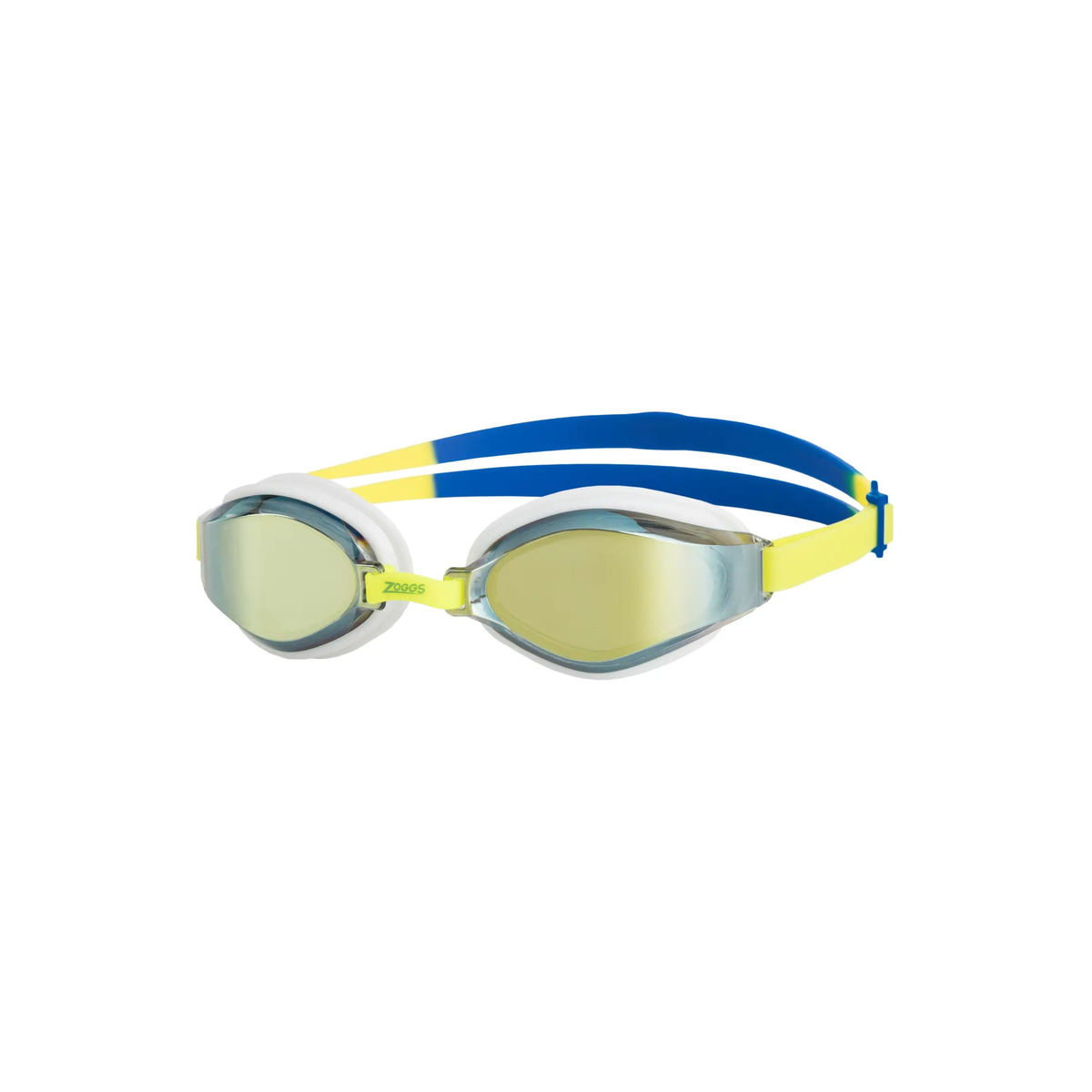 Zoggs Endura Max Titanium Swimming Goggles Curved Lens Anti-Glare Goggles in Yellow Blue Mirrored Lime - front
