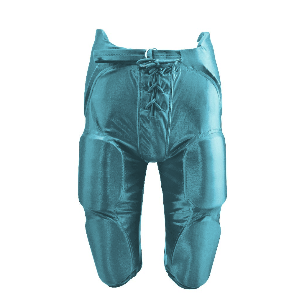 Martin Sports Integrated Dazzle Football Pants, 7 Pad Set Sewn In in Columbia Blue Youth 2XL - Front View