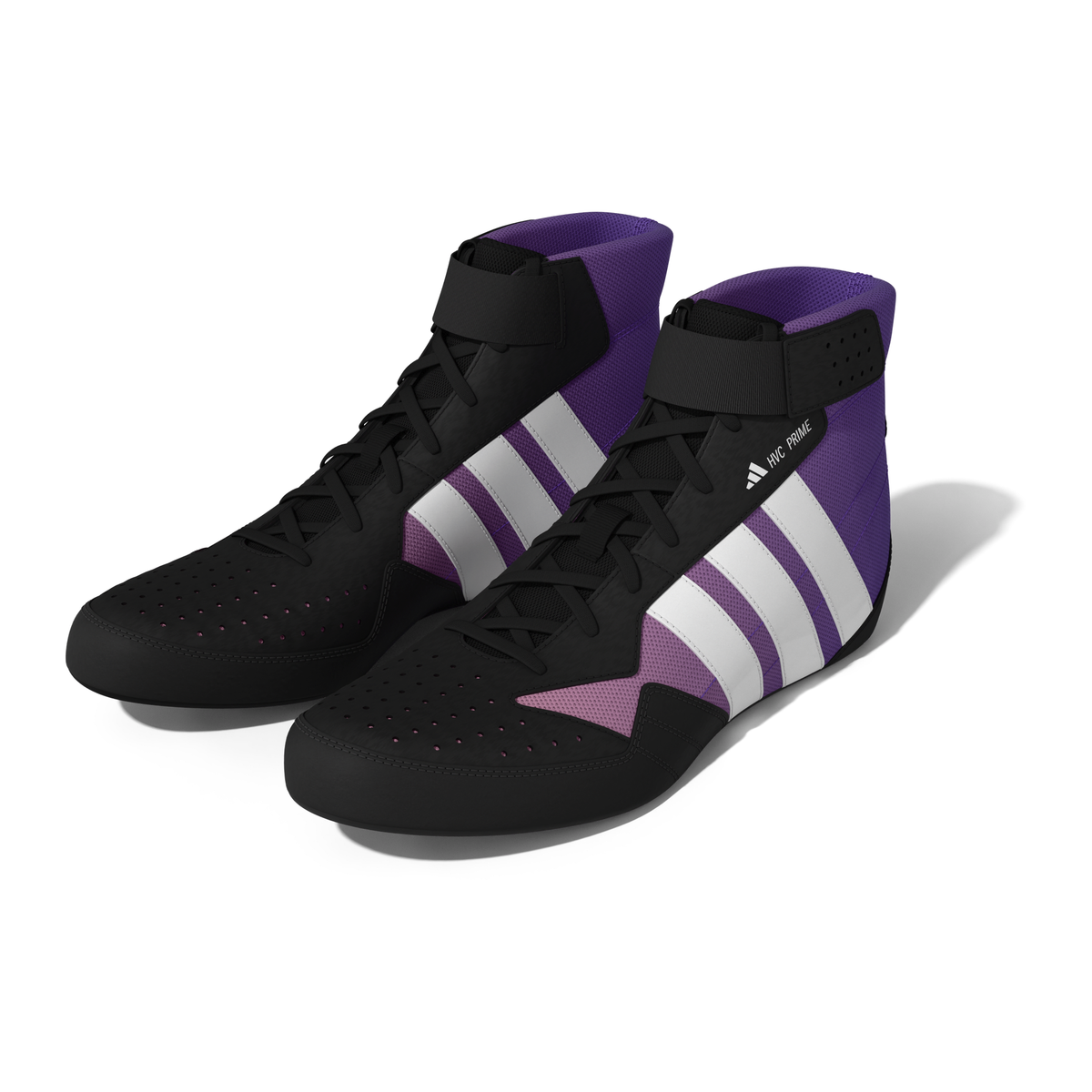 Adidas HVC Prime Black/White/Purple Wrestling Shoes in Black/White/Purple - left side view