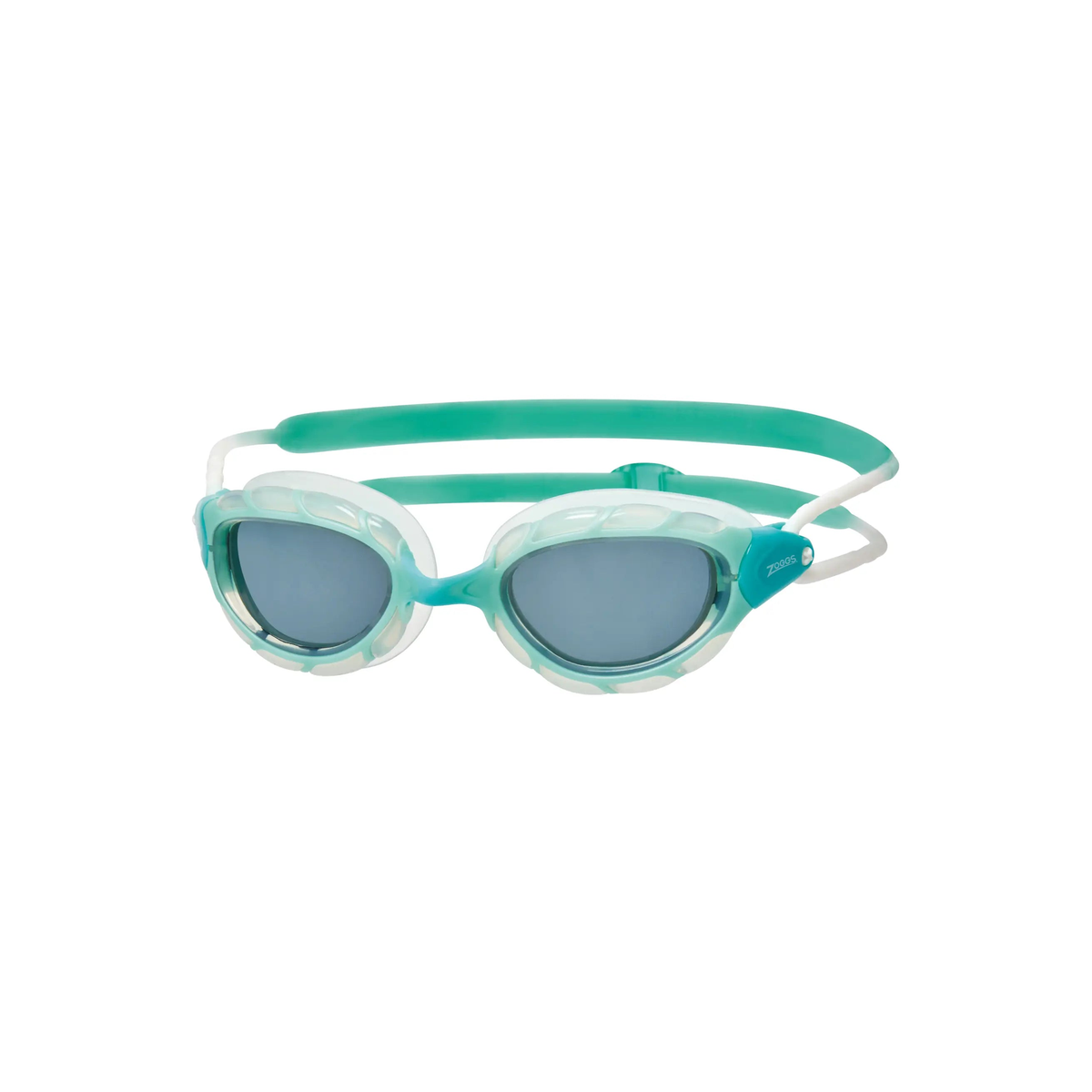 Zoggs Predator Swimming Goggles Wiro Frame UV Protection Indoor Outdoor in Green/Clear - Tinted Smoke Lens - front