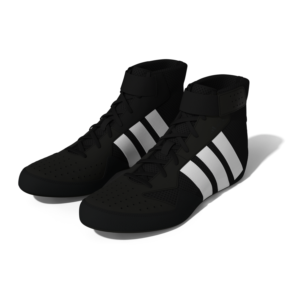 Adidas HVC Plus Black/White Wrestling Shoes in Black/White - left side view