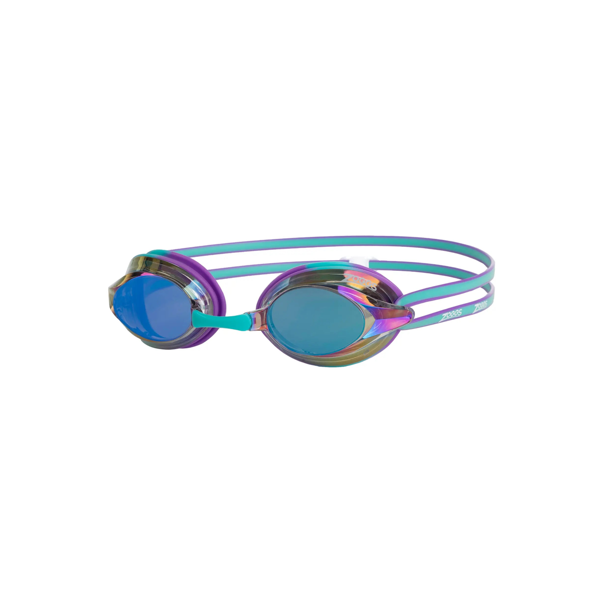 Zoggs Racer Titanium Swimming Goggles Interchangeable Nosebridge Anti-Fog in Violet Turquoise - front