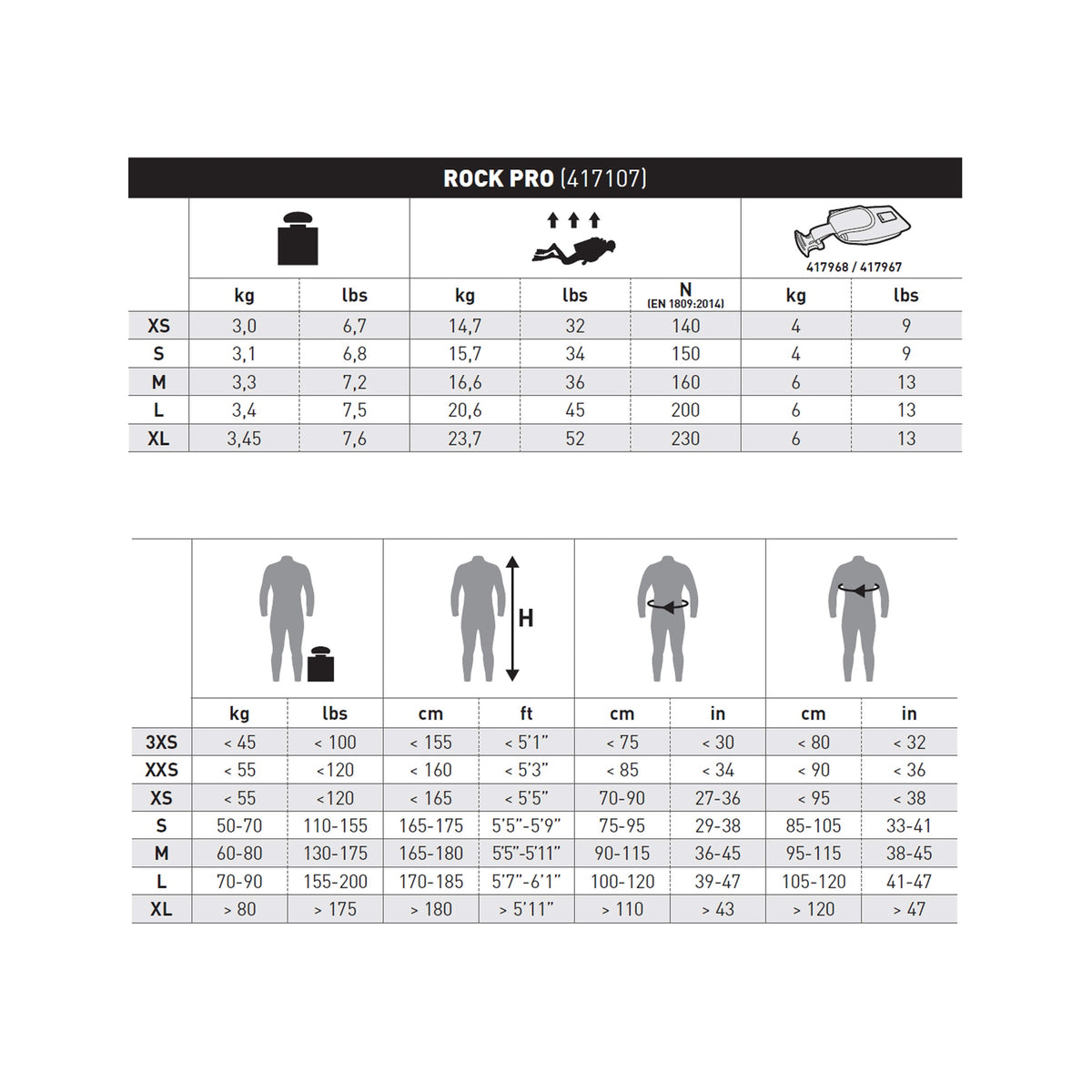 Mares Rock Pro BCD - 417107_Rock Pro_Sizes