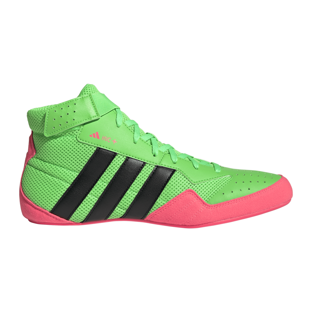 Adidas HVC Plus Screaming Green/Black/Pink Wrestling Shoes in Screaming Green/Black/Pink - side view