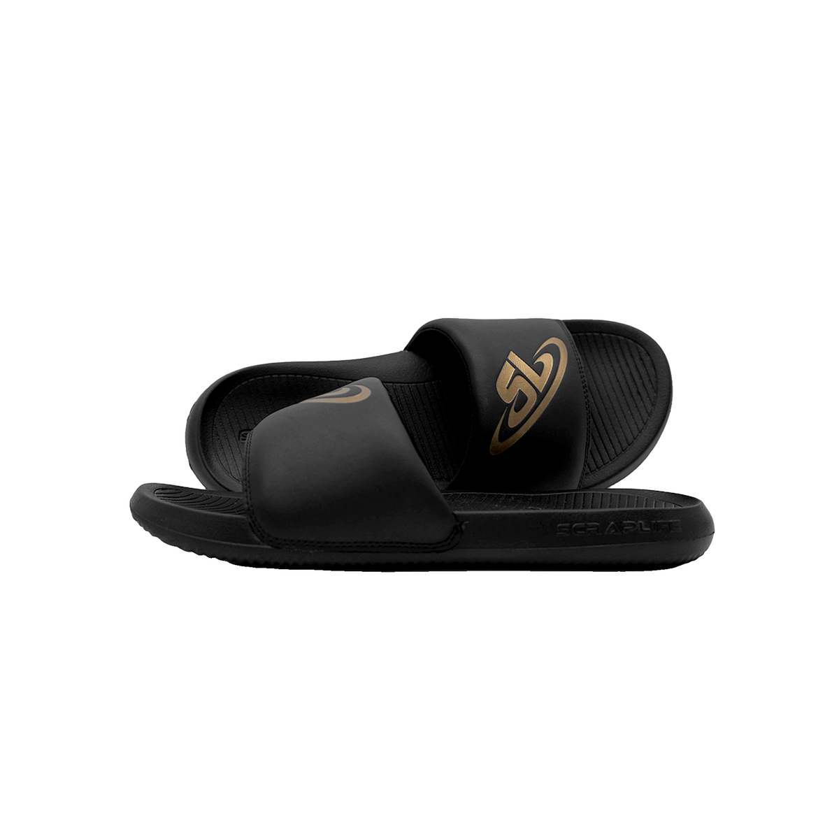 ScrapLife Wrestling Sport Slides in Black/Gold - front view