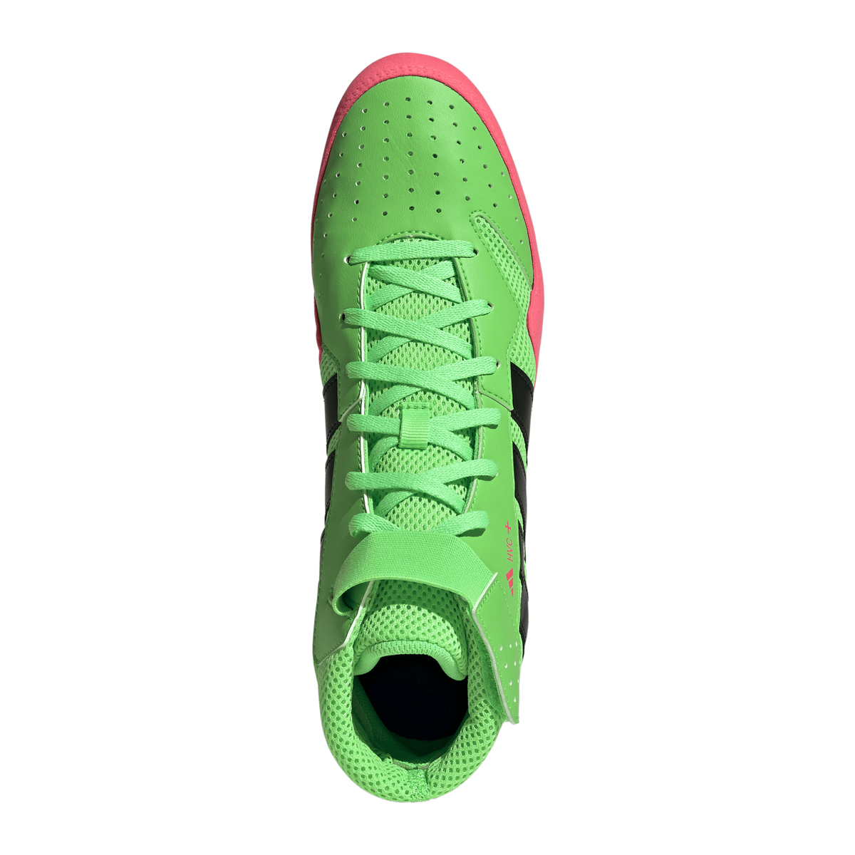 Adidas HVC Plus Screaming Green/Black/Pink Wrestling Shoes in Screaming Green/Black/Pink - top view