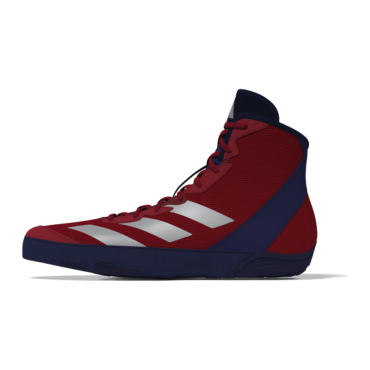 Adidas Adizero Red/Silver/Navy Wrestling Shoes in Red/Silver/Navy - side lateral view