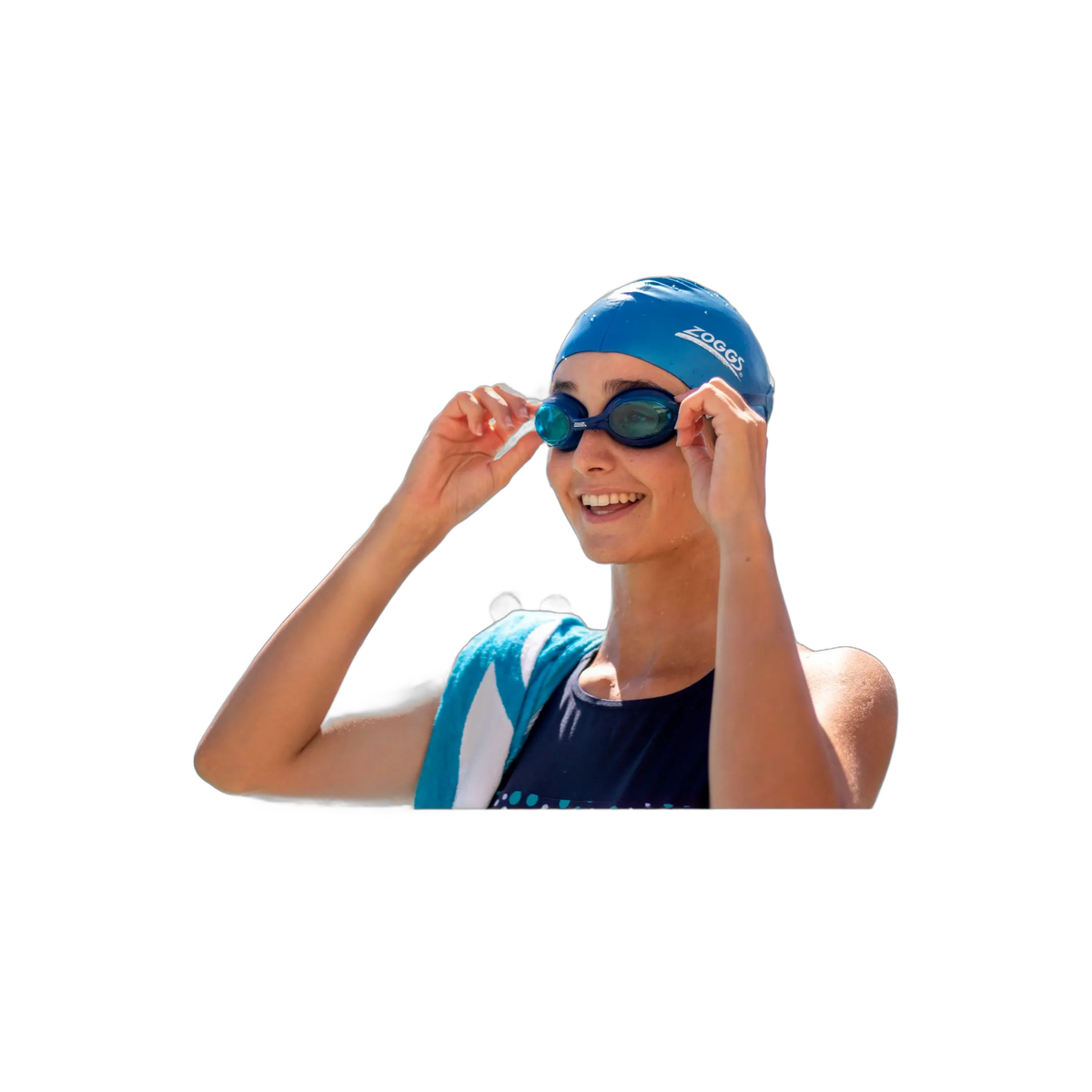 Zoggs Bondi Swimming Goggles Split Yoke Strap UV Protection Pool Goggles in Navy/White - Tinted Blue Lens - detail 3