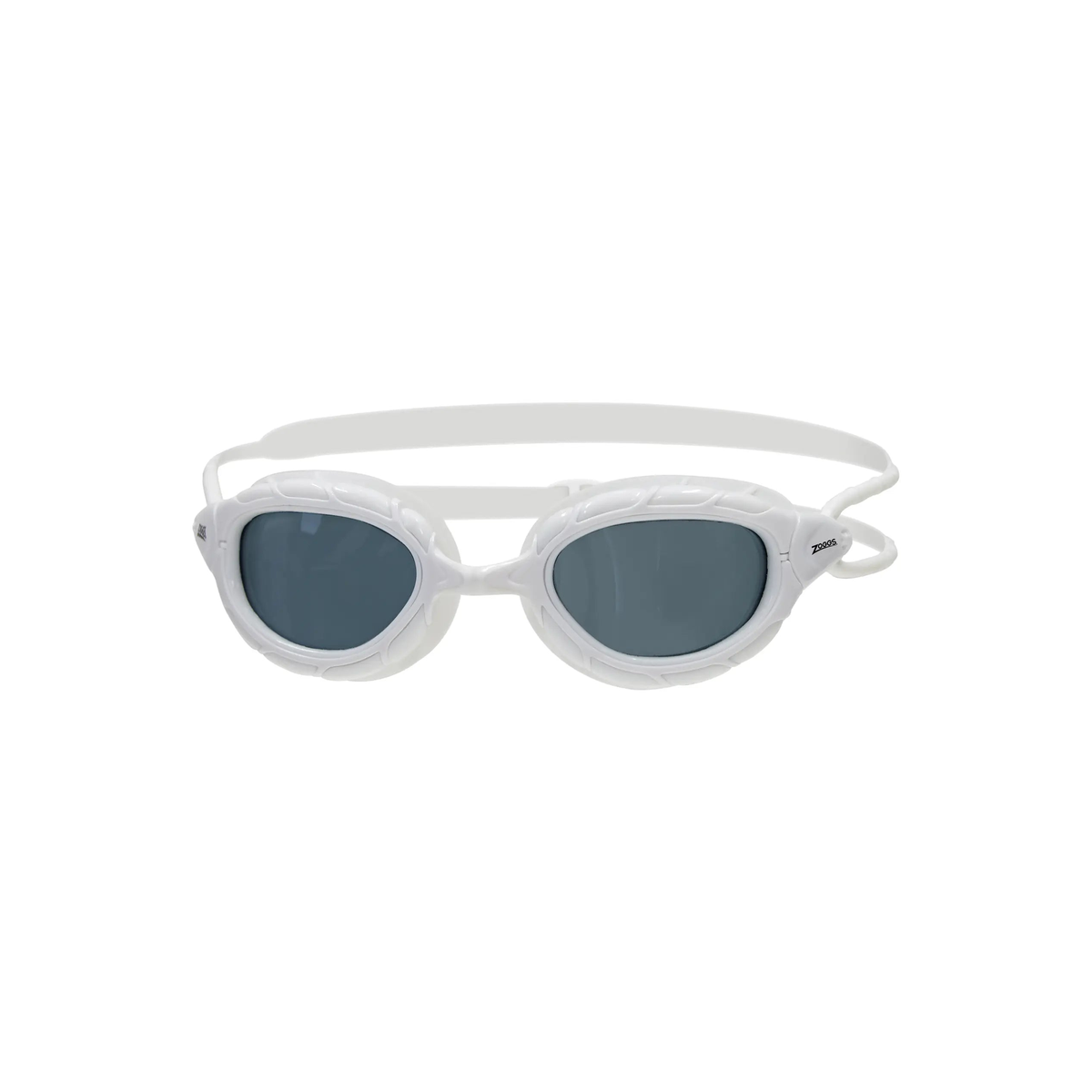 Zoggs Predator Swimming Goggles Wiro Frame UV Protection Indoor Outdoor in White - Tinted Smoke Lens - front
