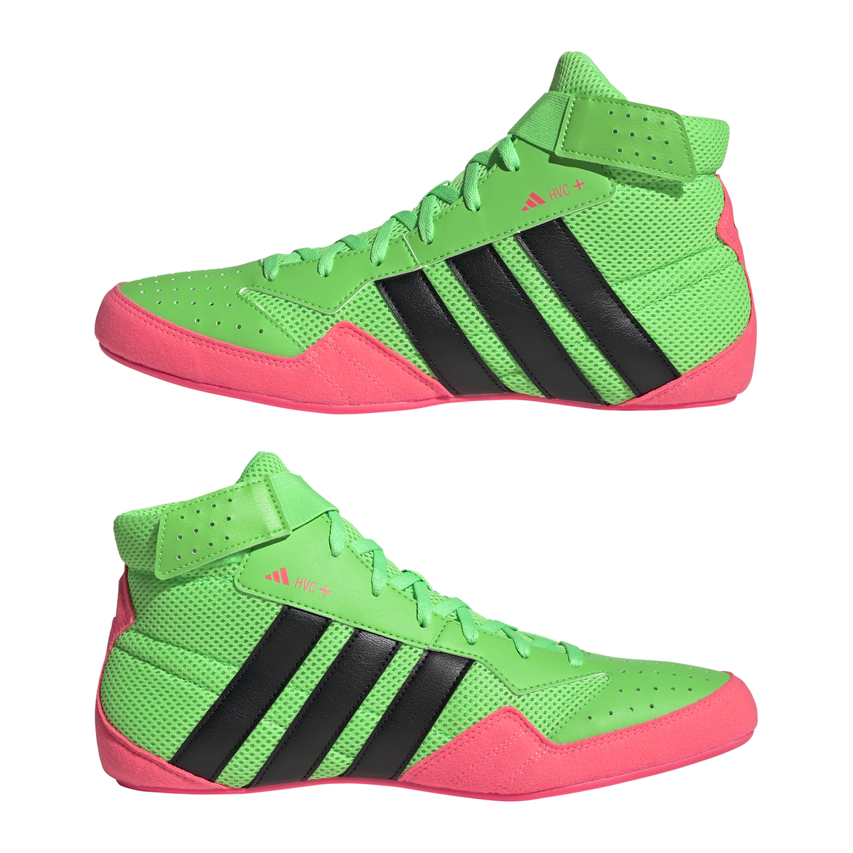 Adidas HVC Plus Screaming Green/Black/Pink Wrestling Shoes in Screaming Green/Black/Pink - pair view