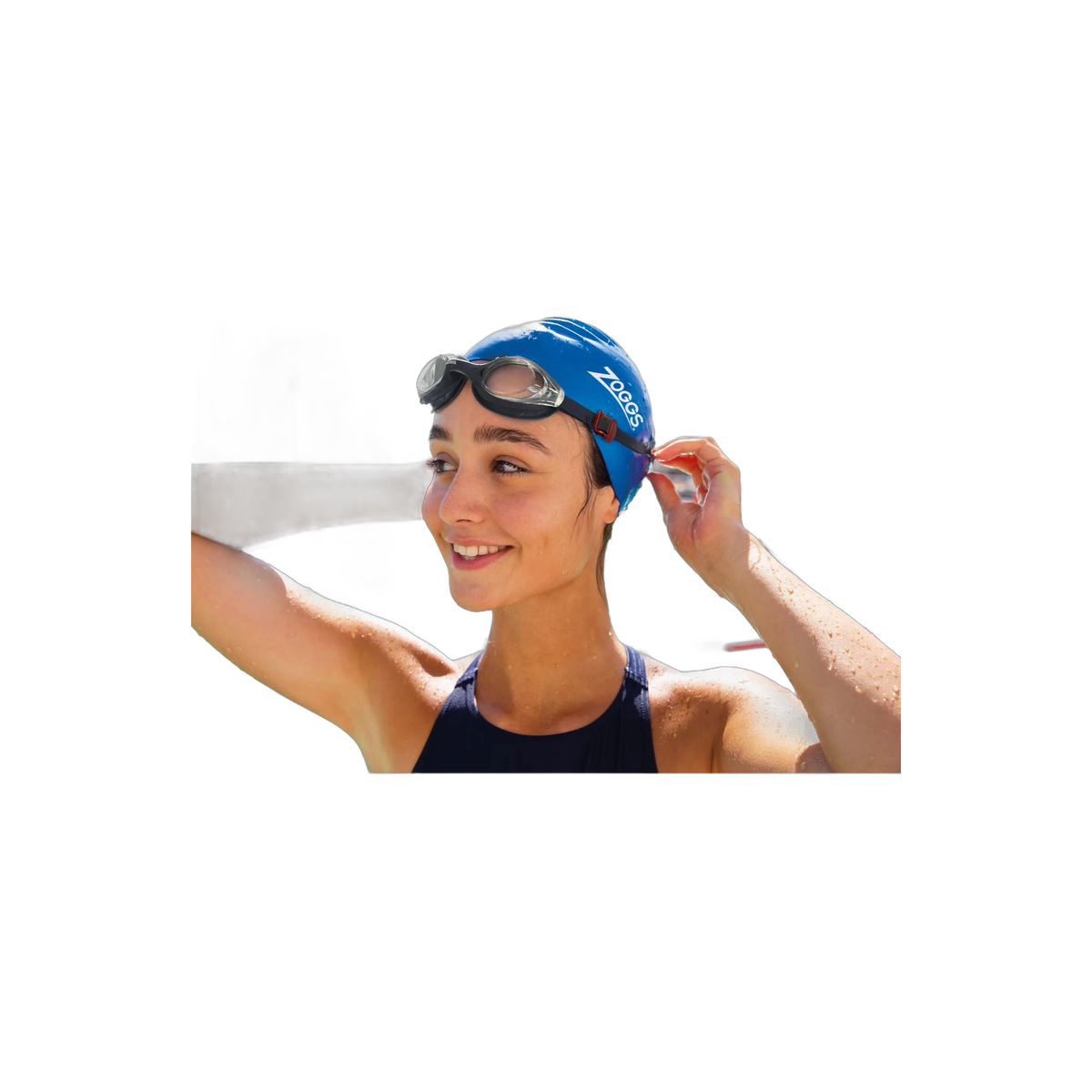 Zoggs Bondi Swimming Goggles Split Yoke Strap UV Protection Pool Goggles in Navy/White - Tinted Blue Lens - detail 4