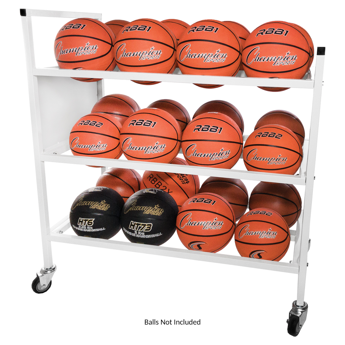 Champion Sports 24 Ball Double Wide Ball Cart, White - Alternate View 2