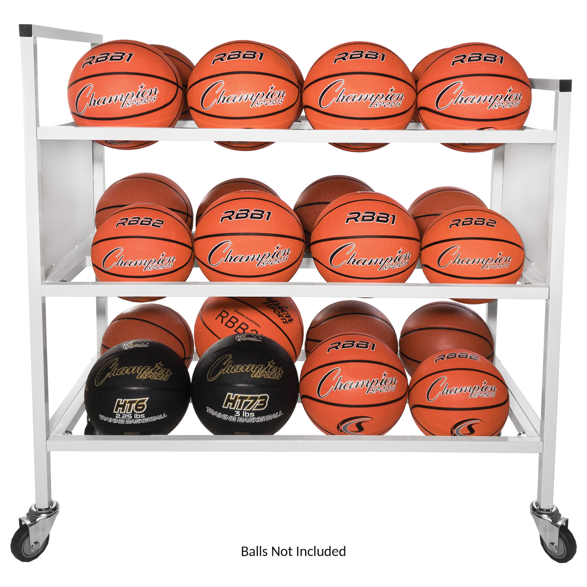 Champion Sports 24 Ball Double Wide Ball Cart, White - Alternate View 1