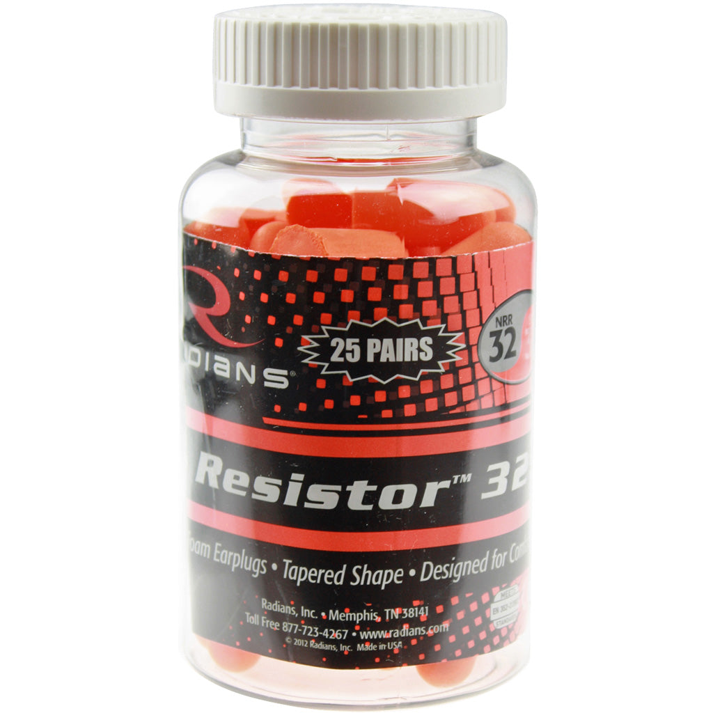 Radians Resistor 32 Foam Ear Plugs in Uncorded Orange 25 pr. Jar - Front View