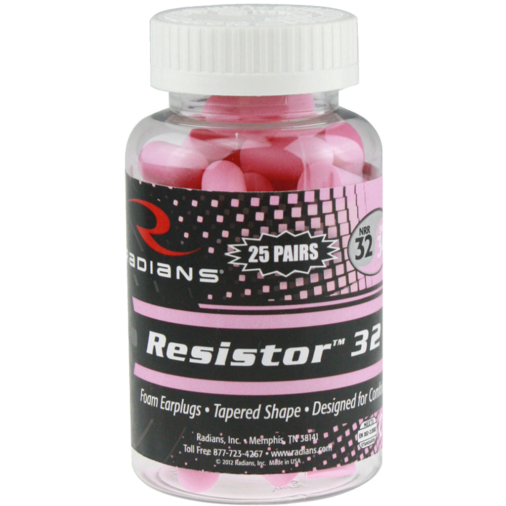 Radians Resistor 32 Foam Ear Plugs in Uncorded Pink 25 pr. Jar - Front View