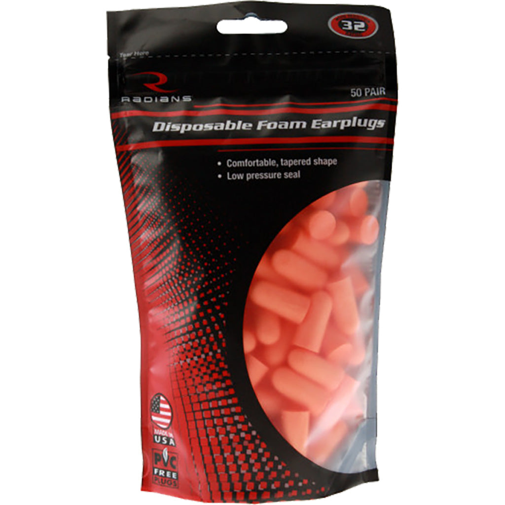 Radians Resistor 32 Foam Ear Plugs in Uncorded Orange 50 pr. Bag - Front View