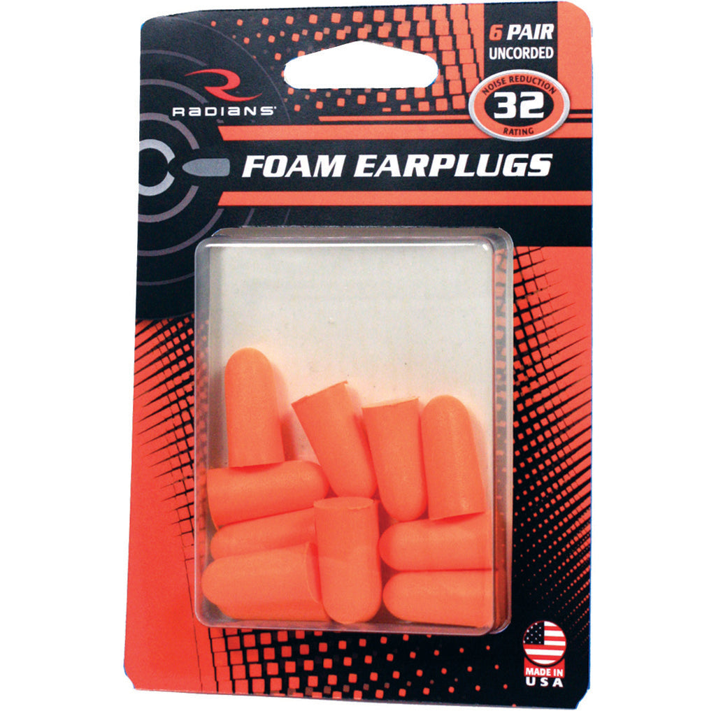 Radians Resistor 32 Foam Ear Plugs in Uncorded Orange 6 pk. - Front View